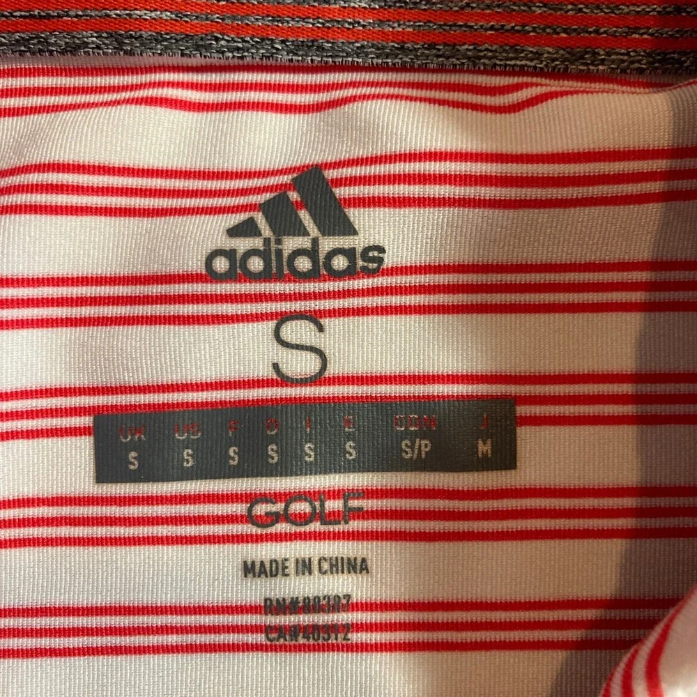 Adidas Golf Mens Small Red‎ White Striped Performance Polo Shirt CD3368